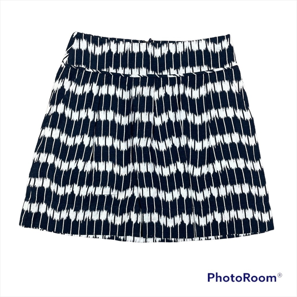 Ann Taylor Loft Skirt Women's Size 0 Navy Blue White Linen Rayon Blend Back Zip